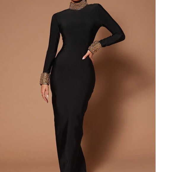 Cleo Embellished Maxi Dress - Black/Gold - Picture 1 of 4